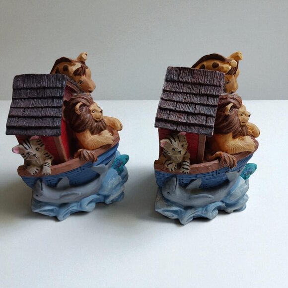 Vintage 1990s Noah's Ark Resin Bookends – Heavy Figi Graphics Set Nursery Decor - Picture 2 of 13
